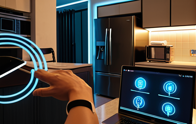 Smart Home & Data Security Concerns**

Prompt: A modern Vietnamese apartment. Half of the image depicts a brightly lit, convenient smart home scene: smart lights, a smart refrigerator, someone using a smart wristband. The other half is dark and ominous, with lines of code overlaid on the smart devices, representing hacking and data privacy concerns. Focus on the contrast between convenience and potential security threats.

**