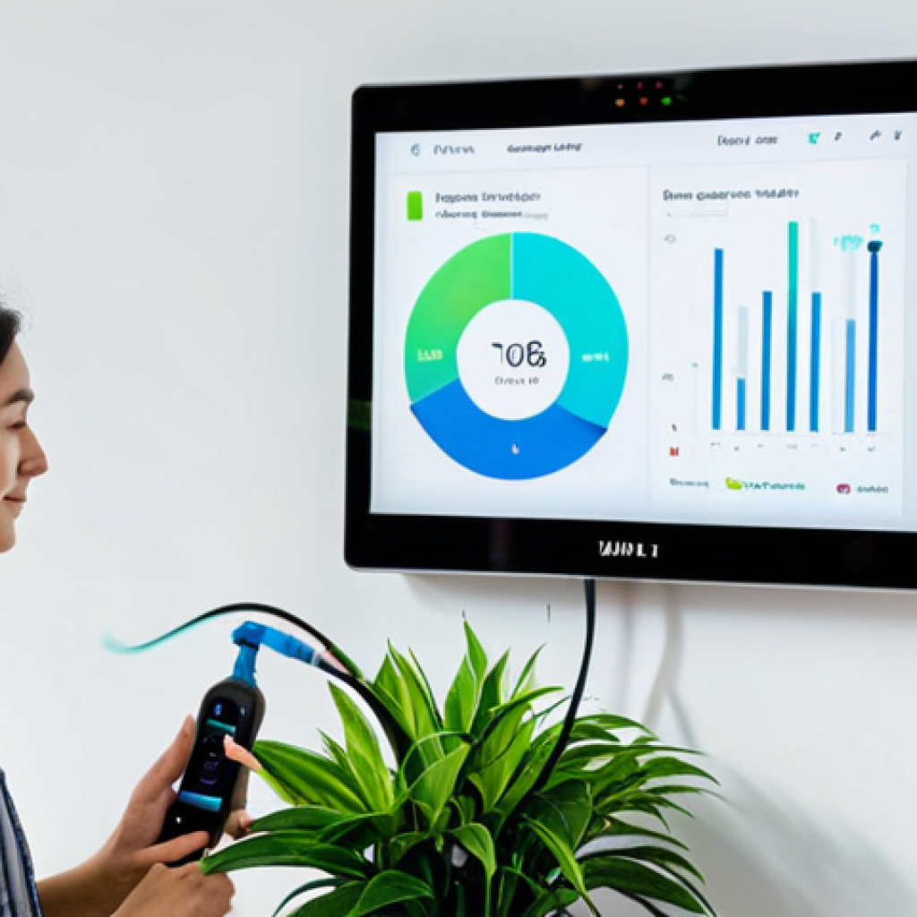 Indoor Air Quality Monitoring**

"A modern, bright living room with an air quality sensor displayed prominently on a shelf. The sensor screen shows readings for PM2.5, CO2, and VOCs. In the background, a woman is watering a potted plant. The scene should convey a sense of health-consciousness and a clean living environment. fully clothed, safe for work, appropriate content, professional photography, perfect anatomy, natural proportions, well-lit, family-friendly."

**