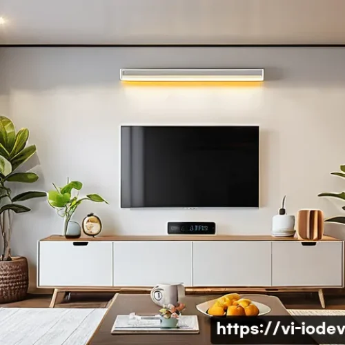 Home 11 IoT 가전 활용으로 집값 상승 시키는 법 - A modern Vietnamese family home interior showcasing smart IoT devices for energy management: LED sma...