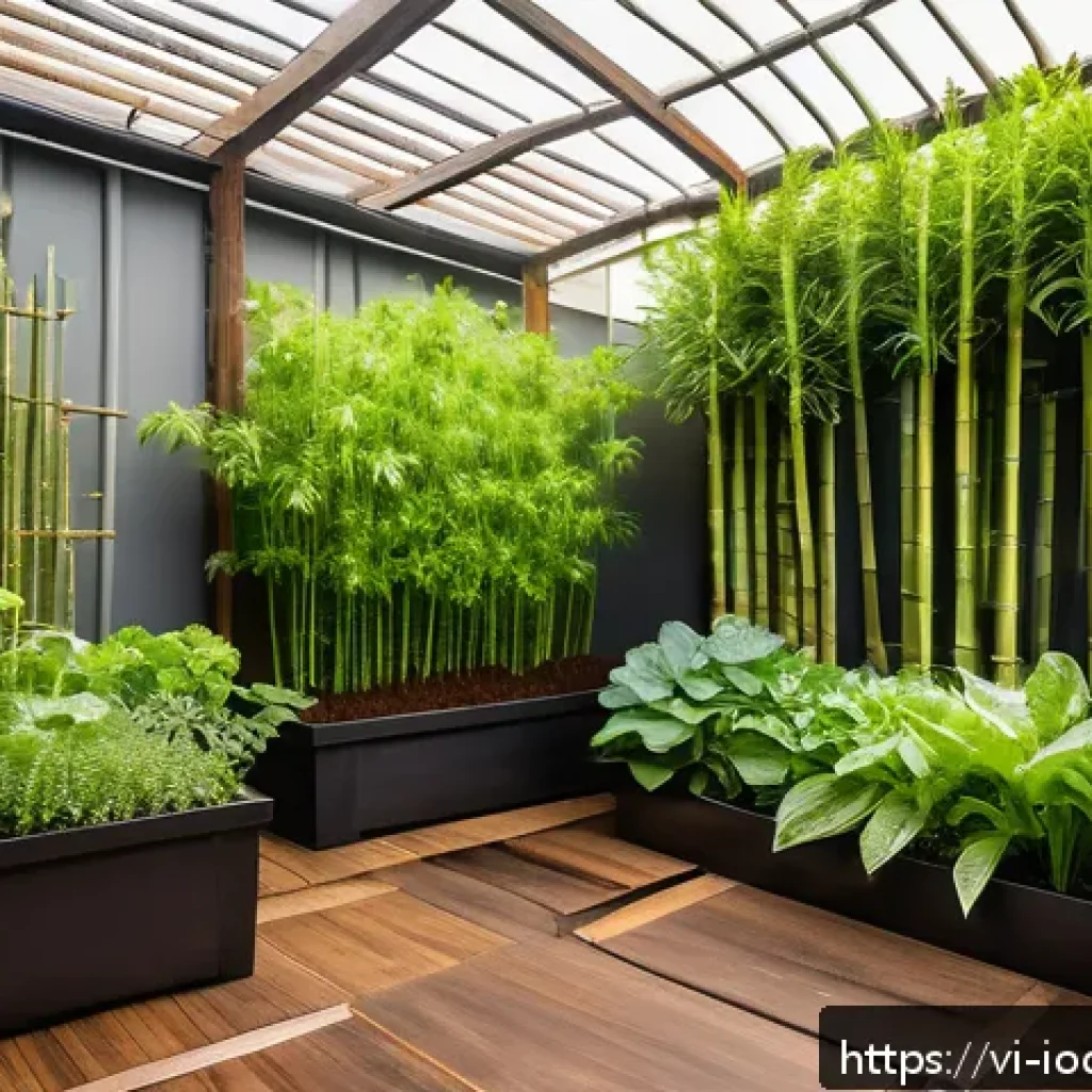 IoT 기기를 활용한 정원 관리 방법 - A modern Vietnamese vegetable garden scene featuring smart soil moisture sensors inserted into rich,...