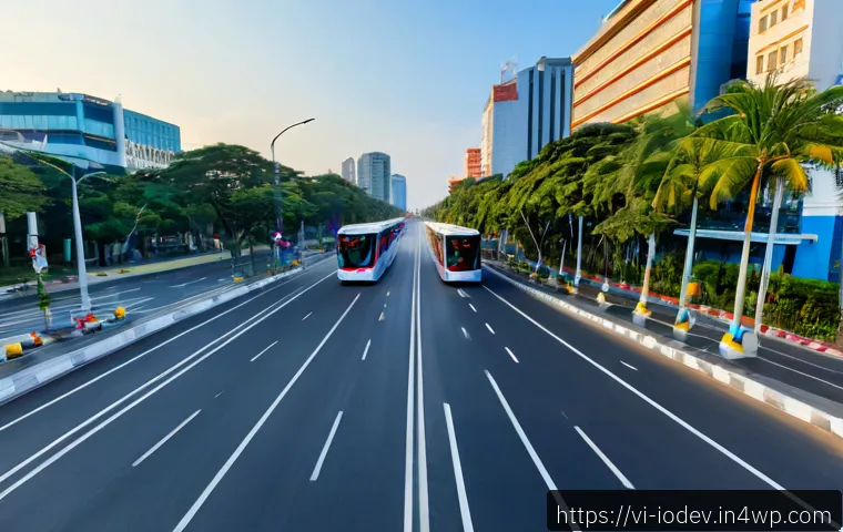 Home 17 IoT 기술을 통한 스마트 시티 구축 - Photorealistic wide-angle view of a modern Vietnamese smart city boulevard in Ho Chi Minh City at ea...