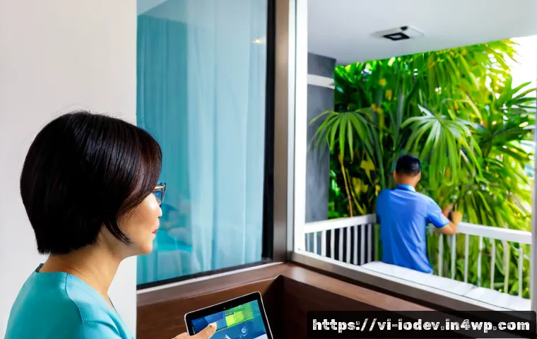 Home 17 IoT 기술을 활용한 통신 환경 구축하기 - Photorealistic modern Vietnamese smart home living room in Ho Chi Minh City, a middle-aged Vietnames...
